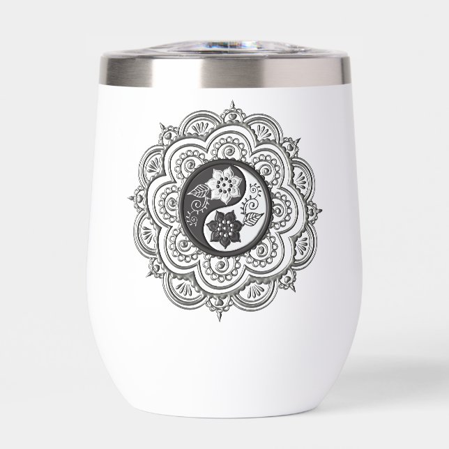 Silver & Black Mandala water bottle (Front)