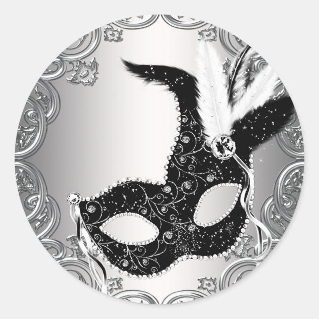 Silver Black Mask Masquerade Envelope Seal Favour (Front)