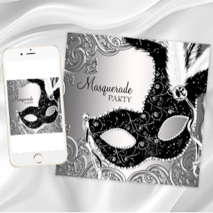 Silver Black Mask Masquerade Party Invitation