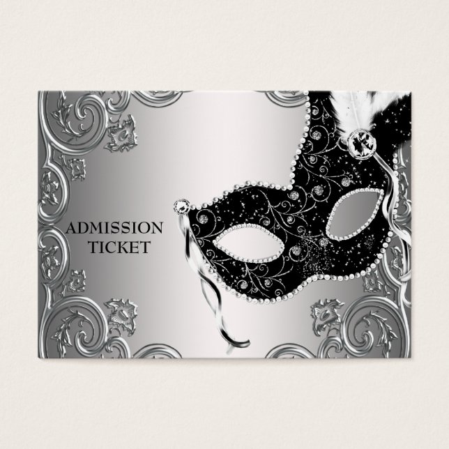 Silver Black Masquerade Party Admission Tickets (Front)