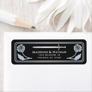 Silver Black Mediaeval Fantasy Sword Wedding Label Return Address Label