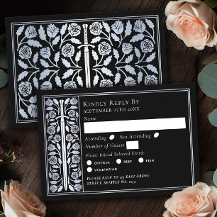 Silver Black Mediaeval Sword Wedding RSVP Card