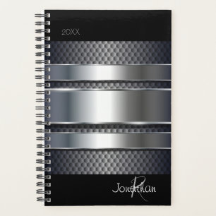 Silver Black Metal Industrial Monogram Planner