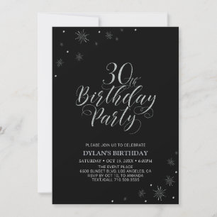 Silver & Black   Modern Chic 30th Birthday Party Invitation