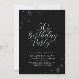Silver & Black   Modern Chic 50th Birthday Party Invitation