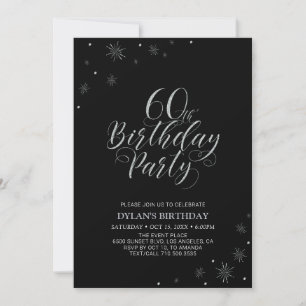 Silver & Black   Modern Chic 60th Birthday Party Invitation