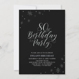 Silver & Black   Modern Chic 80th Birthday Party Invitation