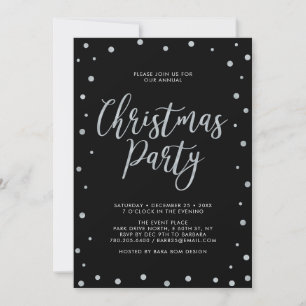 Silver & Black Modern Confetti Christmas Party Invitation