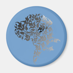 Silver Black modern floral Great Dane illustration Magnet