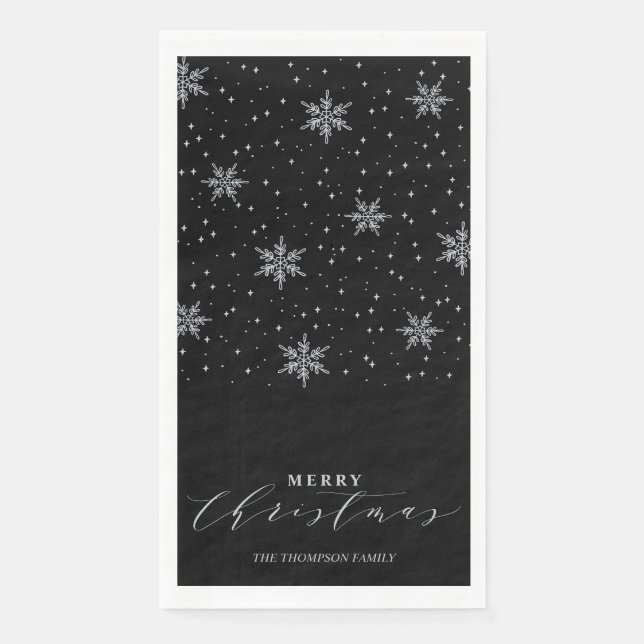 Silver & Black Modern Merry Christmas Party Napkin (Front)