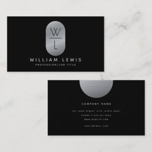 Silver & Black Monogram Modern Minimalist  Business Card