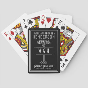 Silver Black Monogrammed Luxury Personalised Name Playing Cards