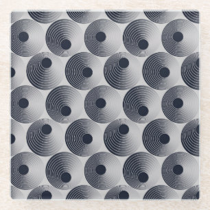 Silver-black mosaic: concentric rings texture. glass coaster