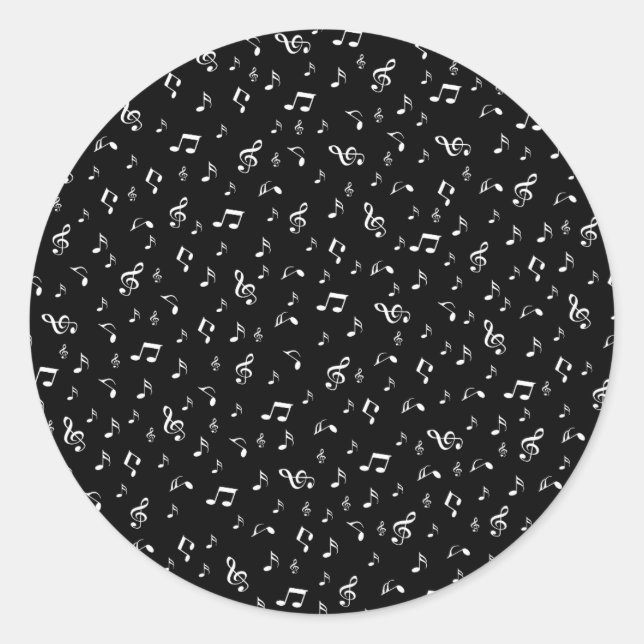 silver black,note, musical, melody, music, sound, classic round sticker (Front)