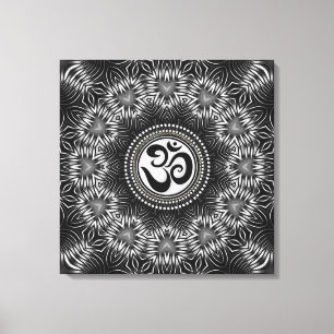 Silver Black Om Sign Love Mandala NewAge Canvas