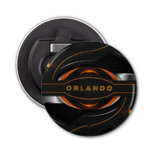 Silver, black, orange geometric gaming monogram bottle opener