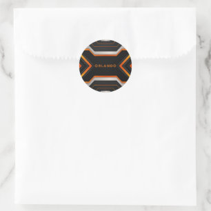 Silver. black, orange geometric gaming  monogram classic round sticker