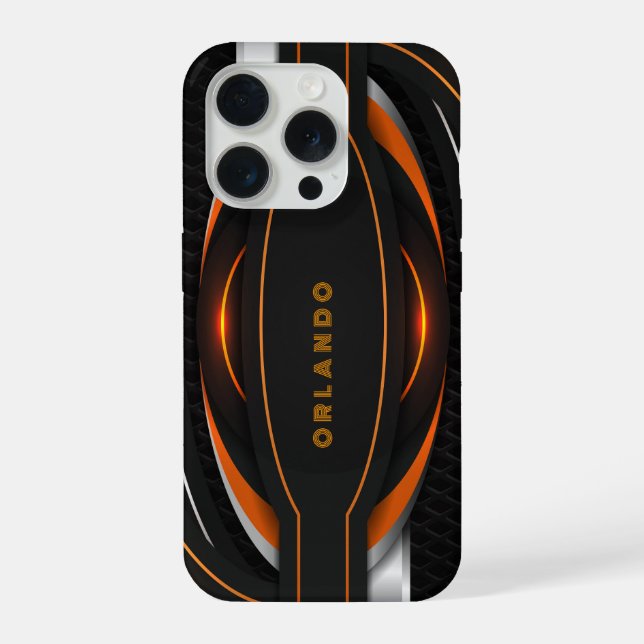 Silver, black, orange geometric gaming monogram iPhone case (Back)