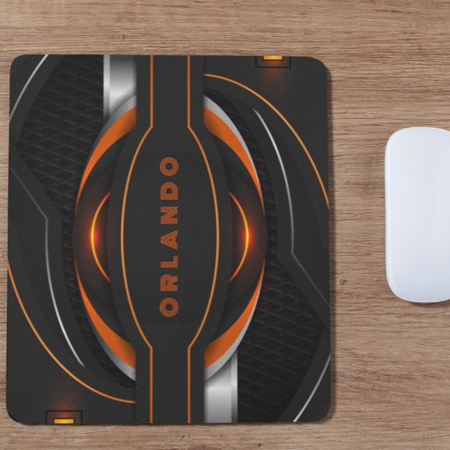 Silver, black, orange geometric gaming monogram mouse pad (Creator Uploaded)