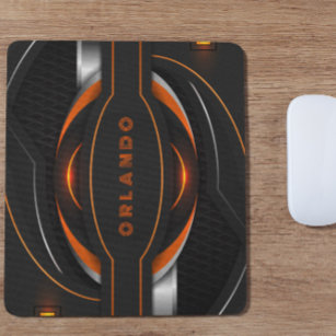 Silver, black, orange geometric gaming monogram mouse pad