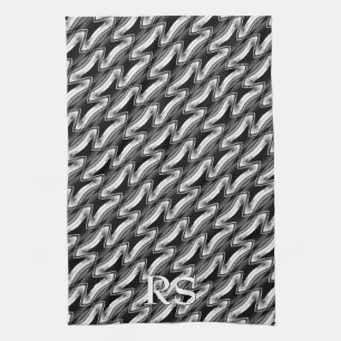 Silver Black Pattern: Monogram Kitchen Decor Tea Towel