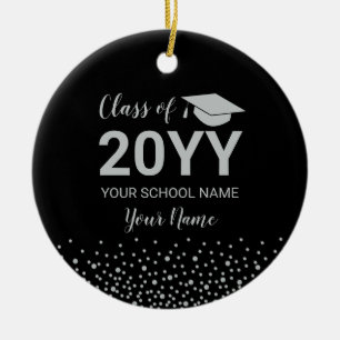 Silver & Black Photo Graduation Christmas Gift Ceramic Ornament