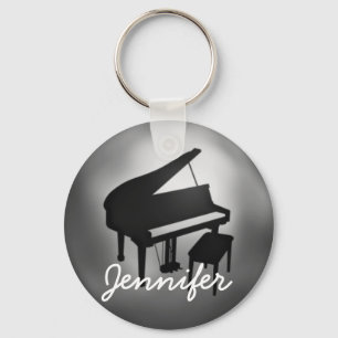 Silver Black Piano Name Monogram Student Gift Key Ring