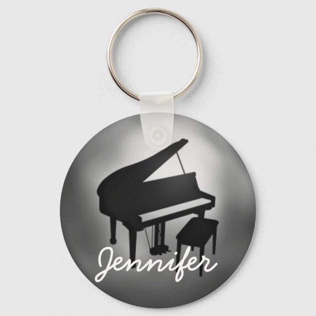 Silver Black Piano Name Monogram Student Gift Key Ring (Front)