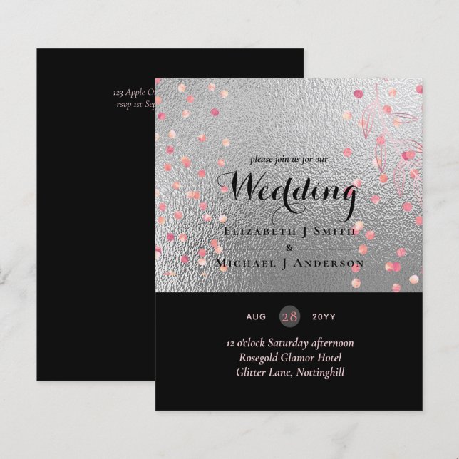 Silver Black Pink Rosegold Confetti Wedding (Front/Back)