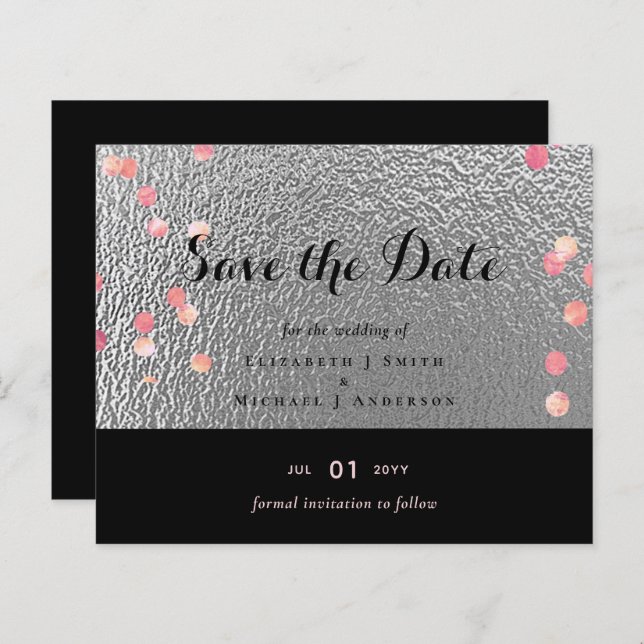 Silver Black Pink Rosegold Confetti Wedding (Front/Back)