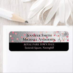 Silver Black Pink Rosegold Confetti Wedding Return Address Label