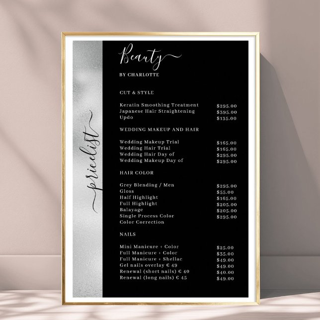 Silver Black Pricelist Salon Poster (Silver Black Pricelist Salon Poster)