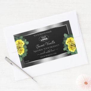 Silver Black Product Labels Yellow Roses with Logo