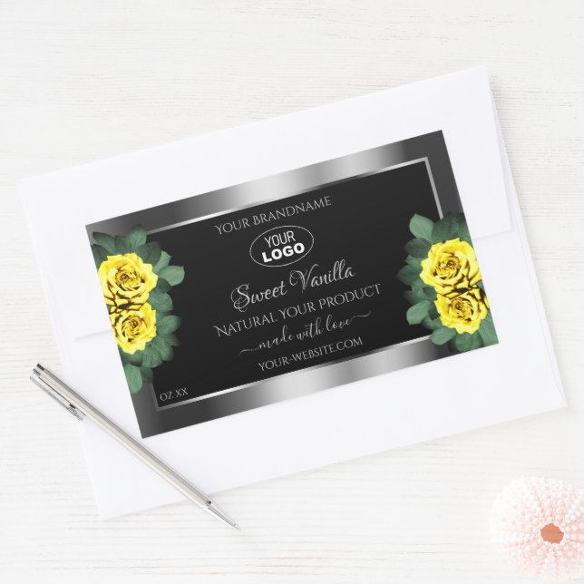 Silver Black Product Labels Yellow Roses with Logo (Envelope)