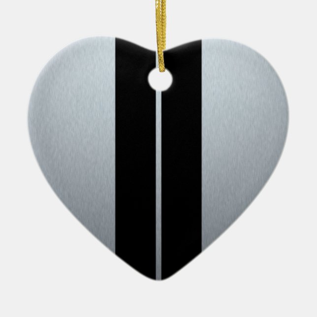 Silver & Black Racing Car Stripes Ceramic Ornament (Front)