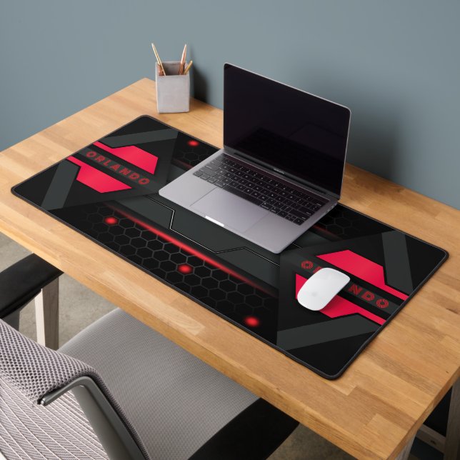 Silver, black, red geometric gaming monogram desk mat (Office 2)
