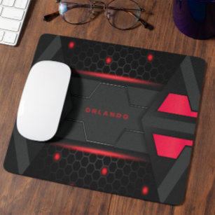 Silver, black, red geometric gaming monogram mouse pad