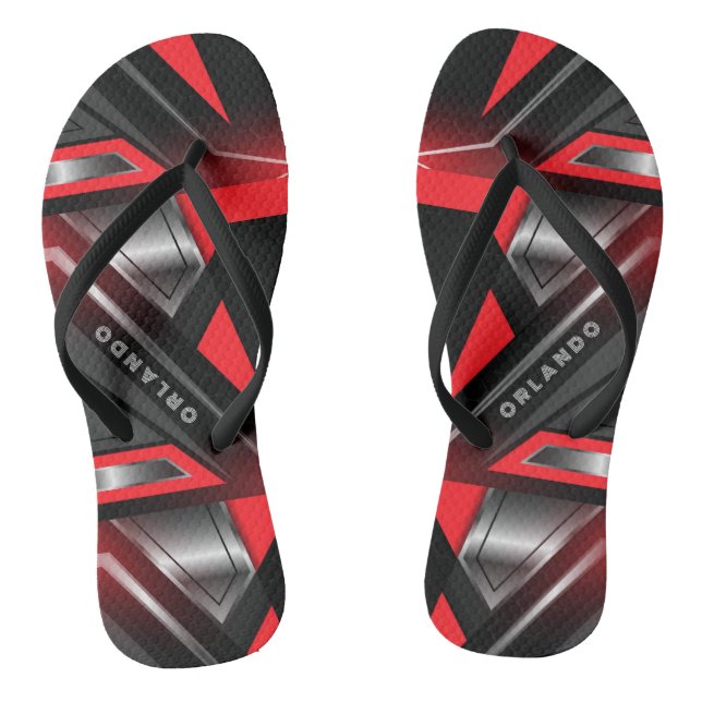 Silver, black, red geometric gaming  monogram thongs (Footbed)