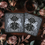 Silver Black Royal Lion Mediaeval Sword Wedding Square Paper Coaster<br><div class="desc">Add royal charm to your tablescape! These custom wedding coasters feature a majestic lion and floral design with your names and monogram, all in luxurious silver against a black background. Perfect for a mediaeval fantasy celebration with timeless elegance! The silver featured on this item is NOT real foil and is...</div>