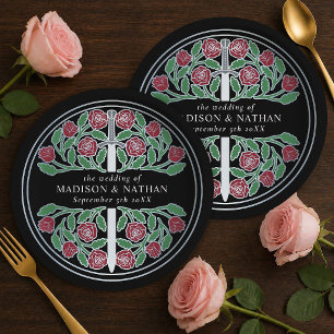 Silver Black Royal Mediaeval Floral Sword Wedding Paper Plate