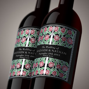 Silver Black Royal Mediaeval Floral Sword Wedding Wine Label
