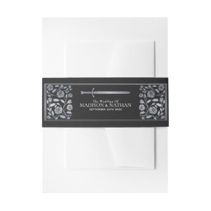 Silver Black Royal Mediaeval Gold Sword Wedding  Invitation Belly Band
