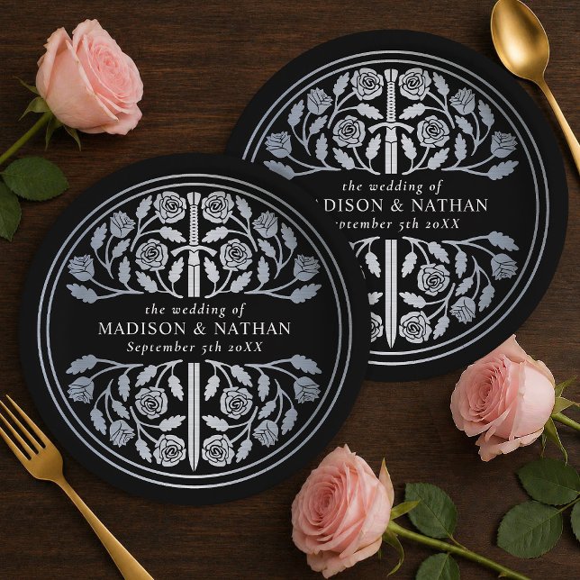 Silver Black Royal Mediaeval Sword Wedding  Paper Plate (Creator Uploaded)