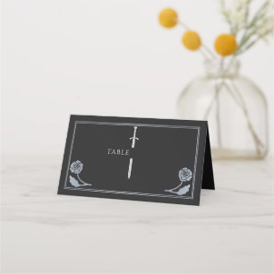 Silver Black Royal Mediaeval Sword Wedding Place Card