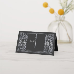 Silver Black Royal Mediaeval Sword Wedding  Place Card