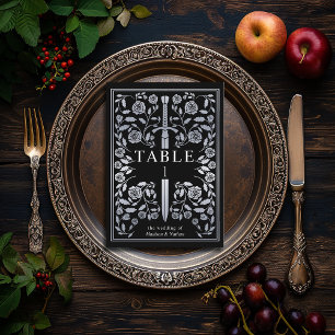 Silver Black Royal Mediaeval Sword Wedding  Table Number