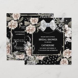 Silver black shabby chic rose paris chic bow invitation