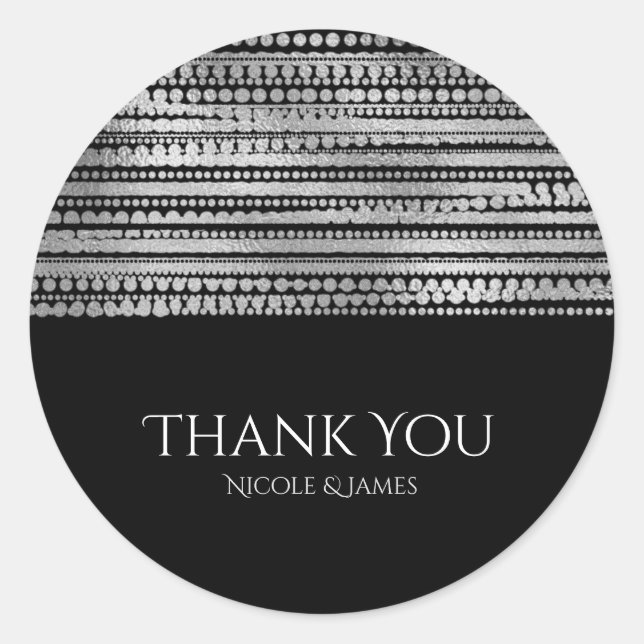 Silver & Black Simple Modern Elegant Favour Classic Round Sticker (Front)