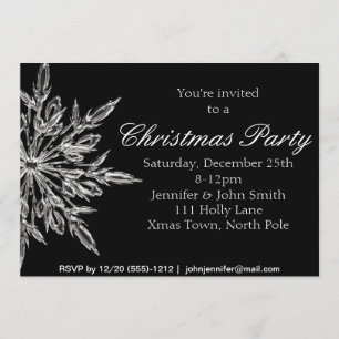 Silver & Black Snowflake Christmas Party Invitation