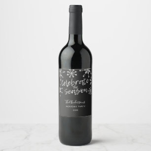 Silver Black Snowflake Christmas Party Wine Label